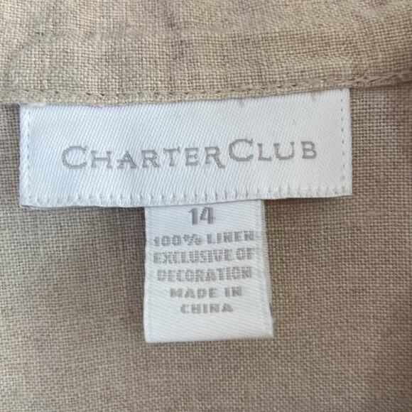 Charter Club Women Beige 100% Linen Embroidered Peasant Style Top Size 14 - Picture 8 of 8